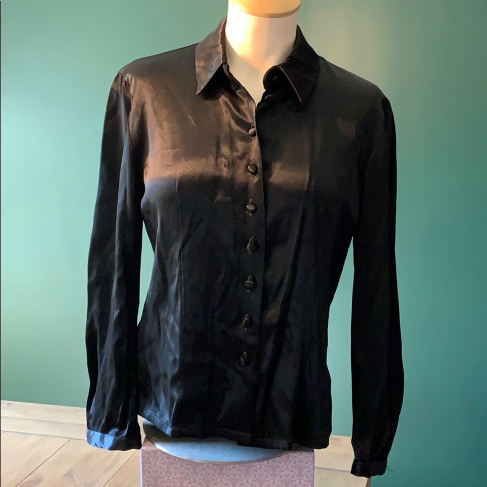 Silky black button down